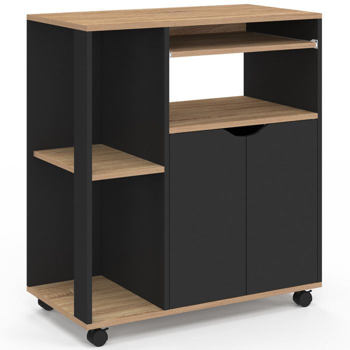 IDMARKET COSI Küchenwagen, schwarzes Holz mit Ablagen in Buchenoptik, 76 cm lang