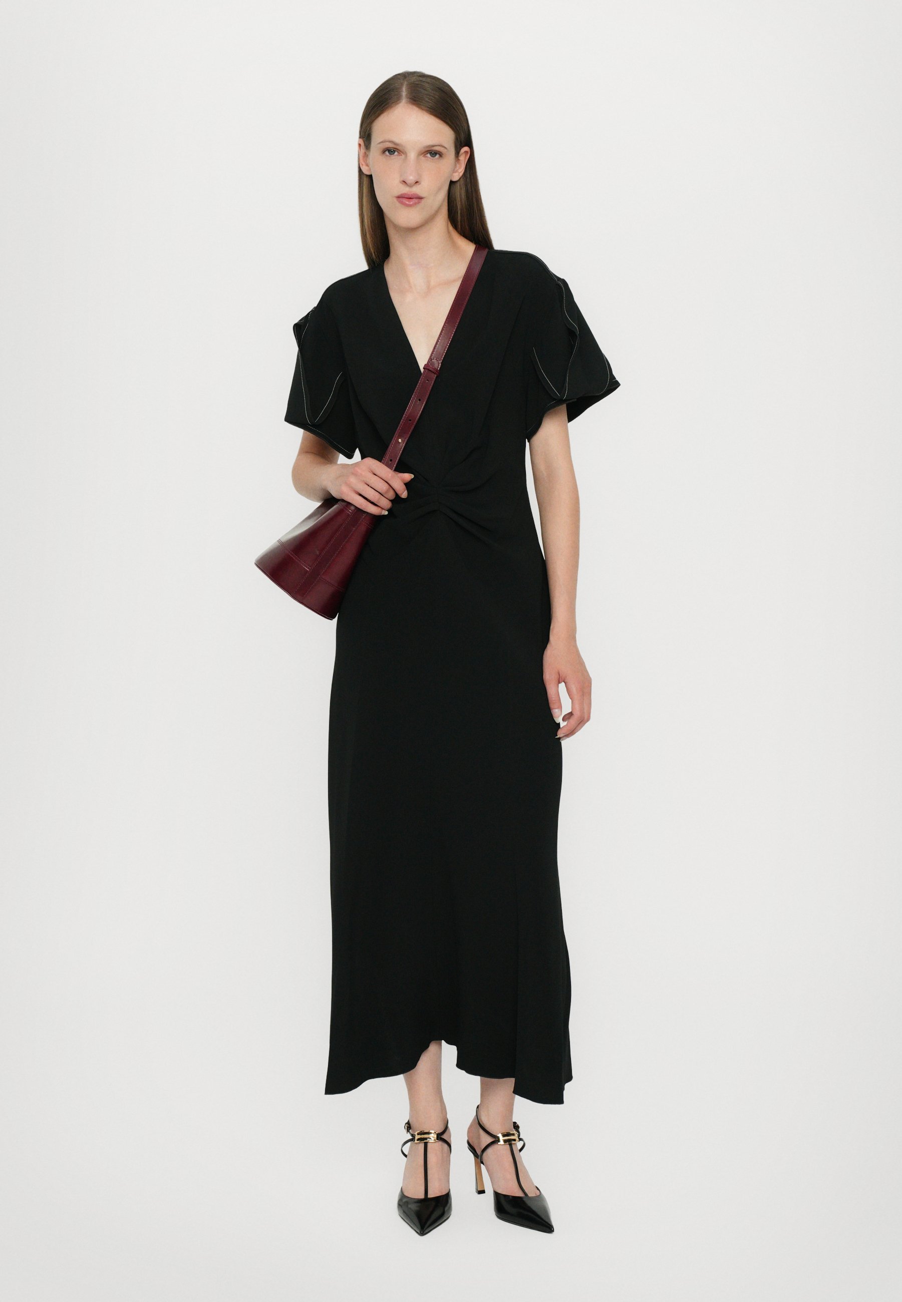 Robe midi Victoria Beckham à col V froncé - Robe maxi - noire