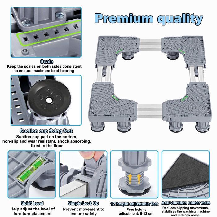 Thickened Washing Machine Support, Universal Refrigerator Base, Pedestal for Washing Machine and Dryer, Adjustable Length 41-64cm