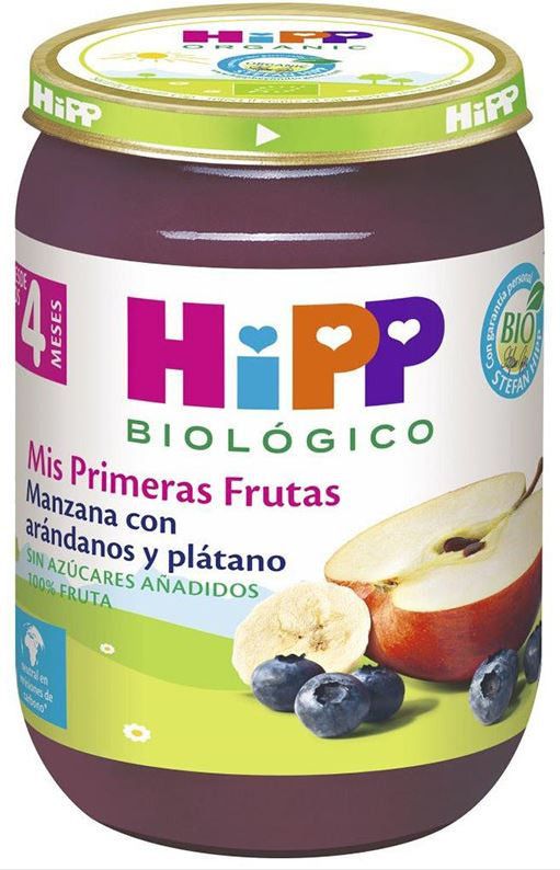 Jabolko, borovnica in banana v kozarcu za 4 mesece Nadaljevalno mleko in hrana