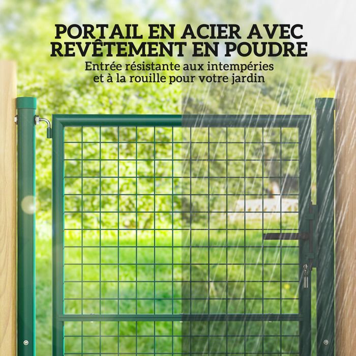 Puerta de jardín - Outsunny - con cerradura, llaves y manilla - fabricada en acero - 97 x 175 cm - para uso exterior - verde