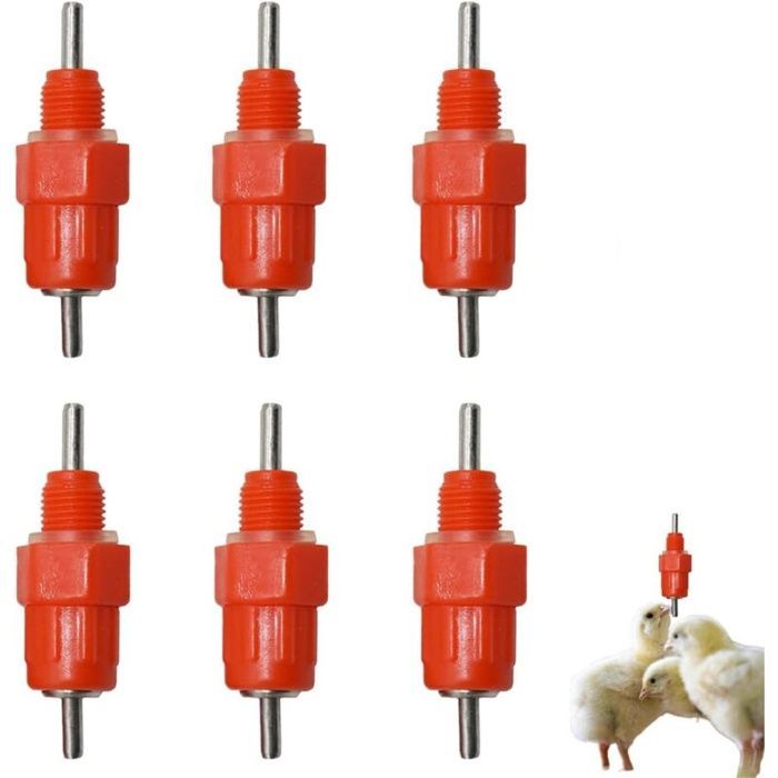 Bebederos de rosca para aves de corral, 6 unidades, color rojo, plástico y acero inoxidable, 5,2 × 1,5 cm