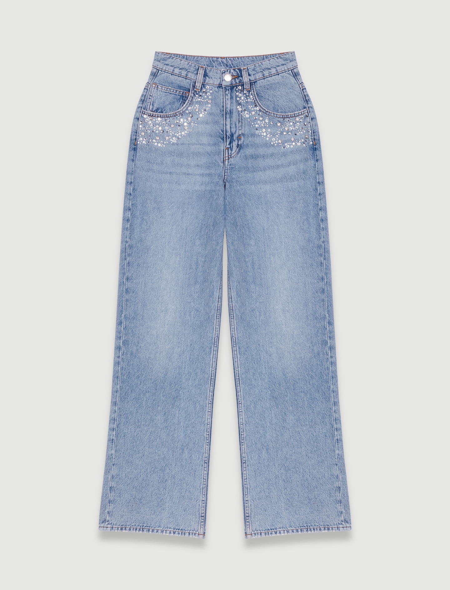 Rechte jeans met strasssteentjes - Blauw