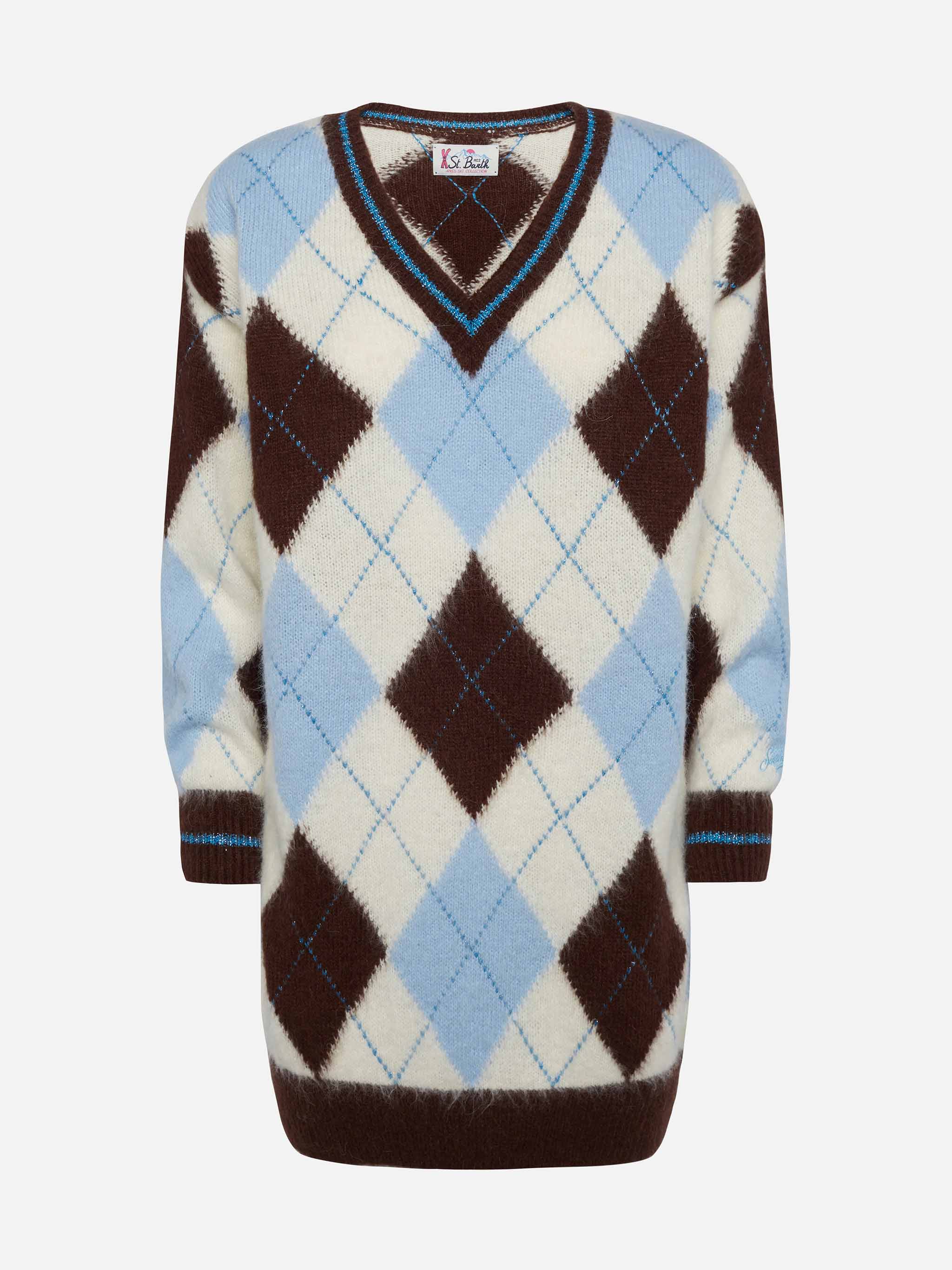 Damesjurk van superzachte gebreide stof met argyle jacquardpatroon.