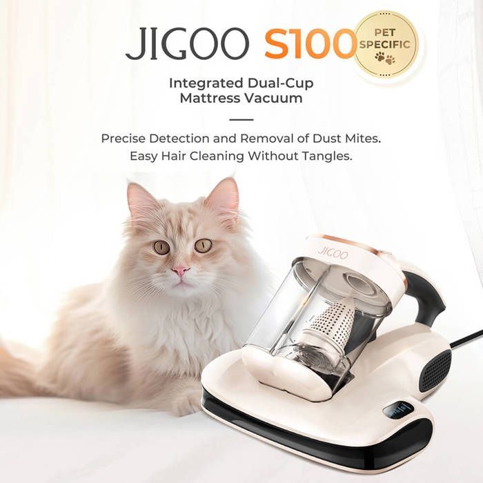 JIGOO S100 Smart Dual Cup Mattress Vacuum Cleaner with 350W Power and 12KPa Suction