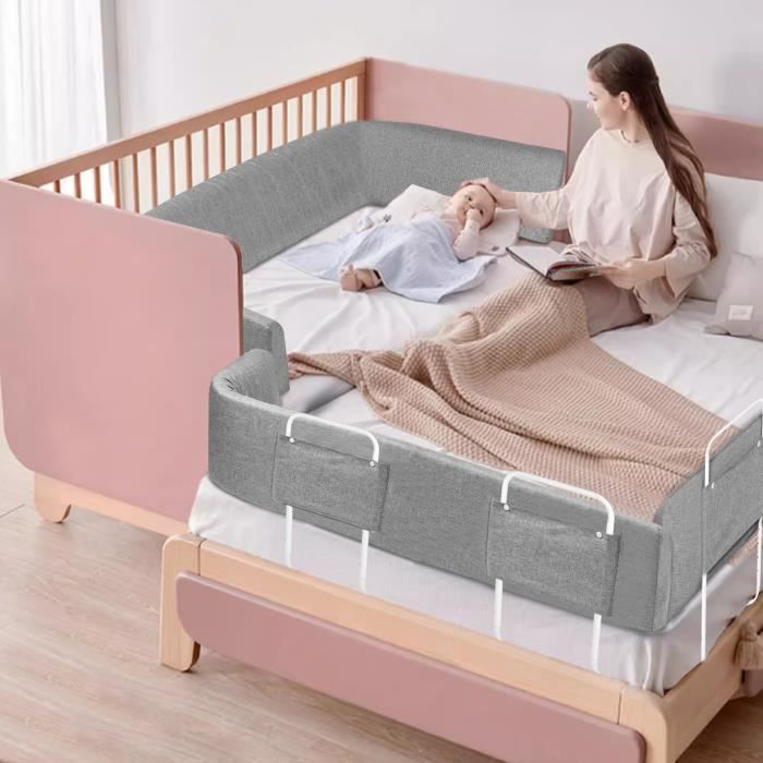 LARS360 Barrière de lit Déformable Réglable en Hauteur 100 cm Bébé Barrière Protection Lit Enfant Peut être démonté,lavé Gris