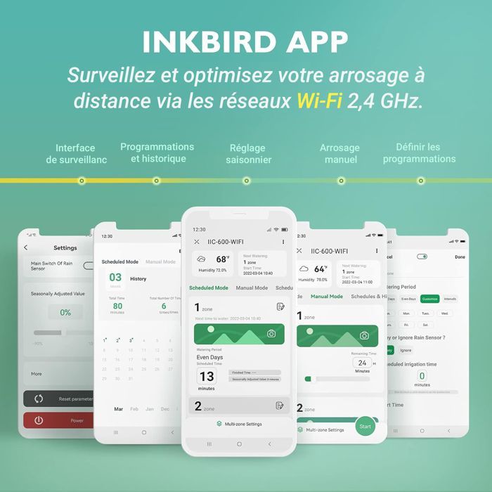 INKBIRD WiFi Irrigation Controller, 6 Zones IIC-600-WiFi, Automatic, Irrigation Timer, APP Control, Seasonal Setting