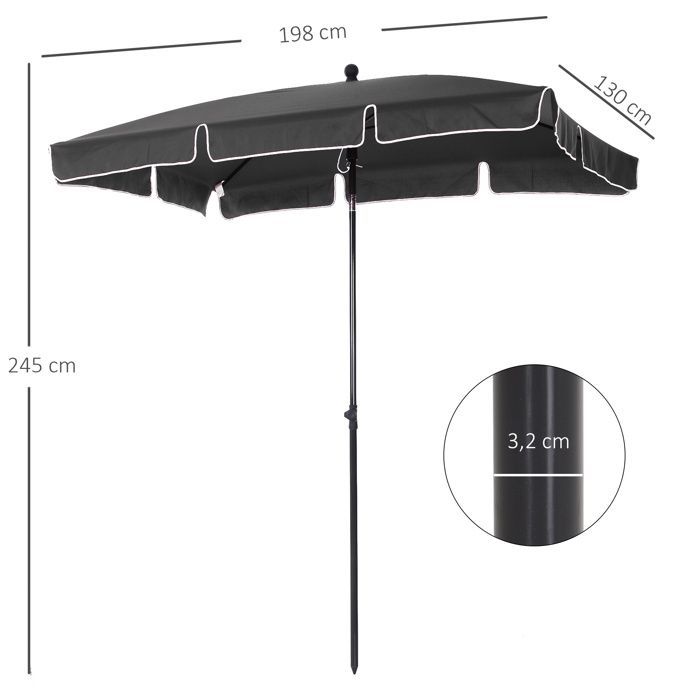 Outsunny - parasol - Aluminium - 198x130x245cm - Gris