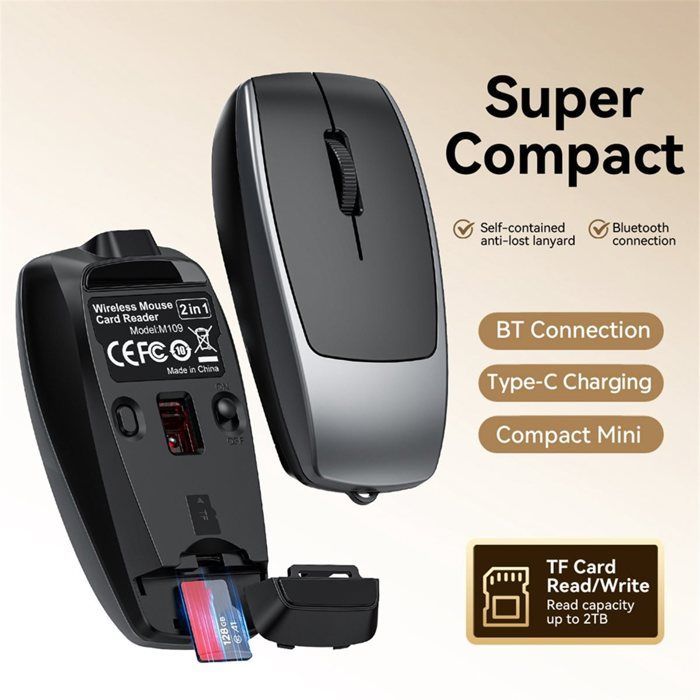 Lector de tarjetas Bluetooth inalámbrico, mini ratón compacto recargable, ratón DPI para tablet y portátil.
