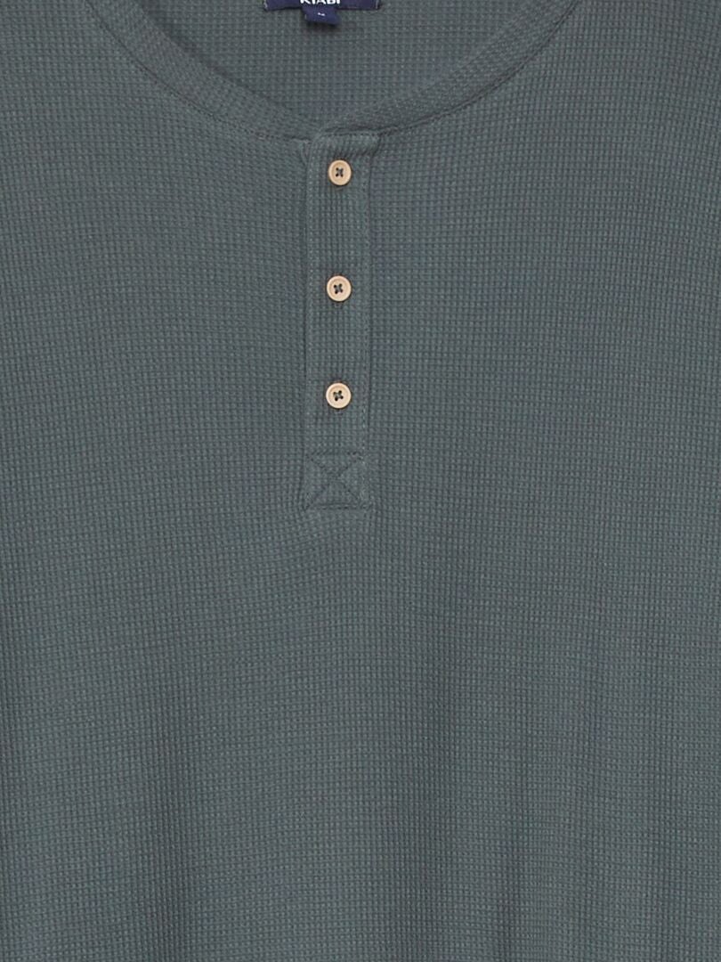 Pijama longo de duas peças em malha texturizada - Cáqui