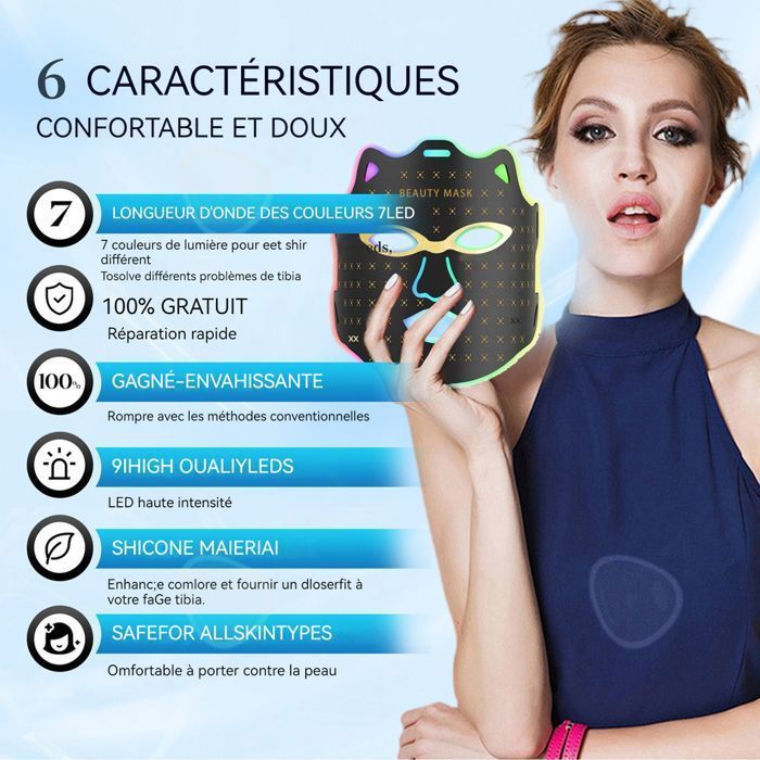 Mascarilla facial LED PASSIONOVA de 800 mAh, nueve niveles de intensidad, siete niveles de brillo, mascarilla de silicona para el cuidado de la piel.
