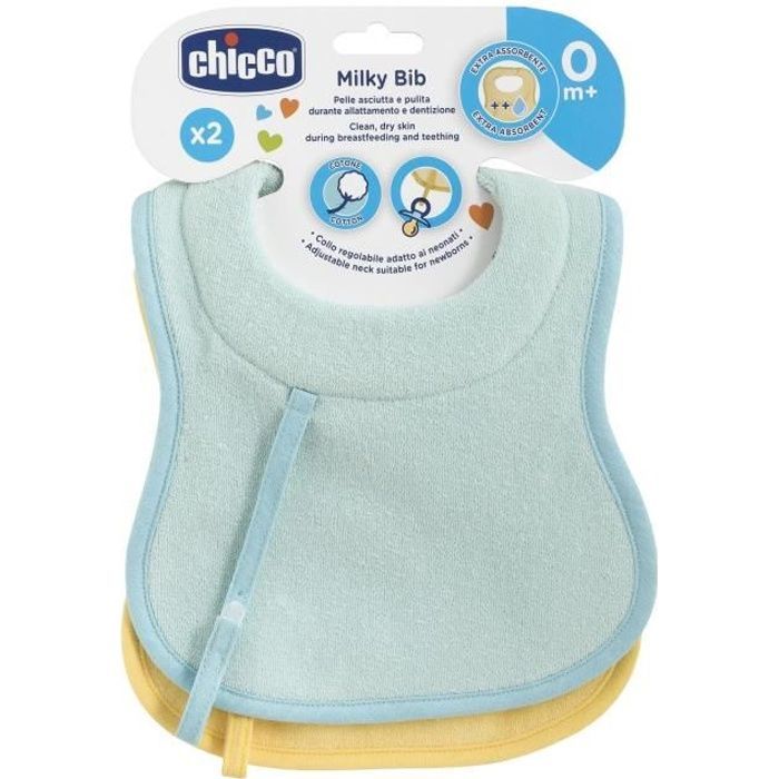 Chicco Bavoirs d'Allaitement et de Succion +0m Bleu et Jaune 2 pièces