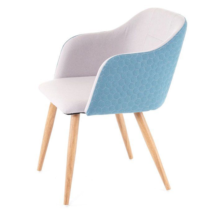 Chaise de salle à manger MCW-D71 accoudoirs tissu textile gris clair-turquoise
