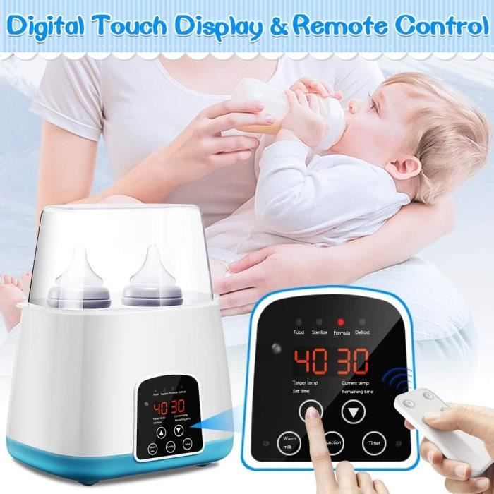 Draagbare 6-in-1 babyflesverwarmer, multifunctionele sterilisator met lcd-display, snelle verwarming, blauw