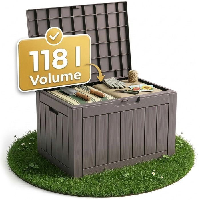 Coffre de jardin résistant aux intempéries - Marron 118L