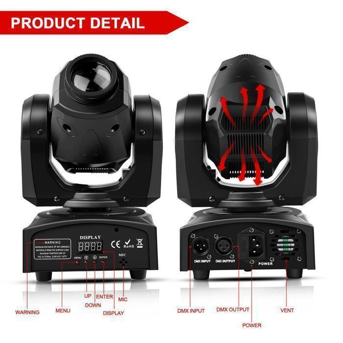 JAJALUYA 150W Jeux de Lumiere DJ - Lyre LED RGBW DMX Gobo Beam - Lumière de Scène Avec Console 384 Canaux - Pack DE 4