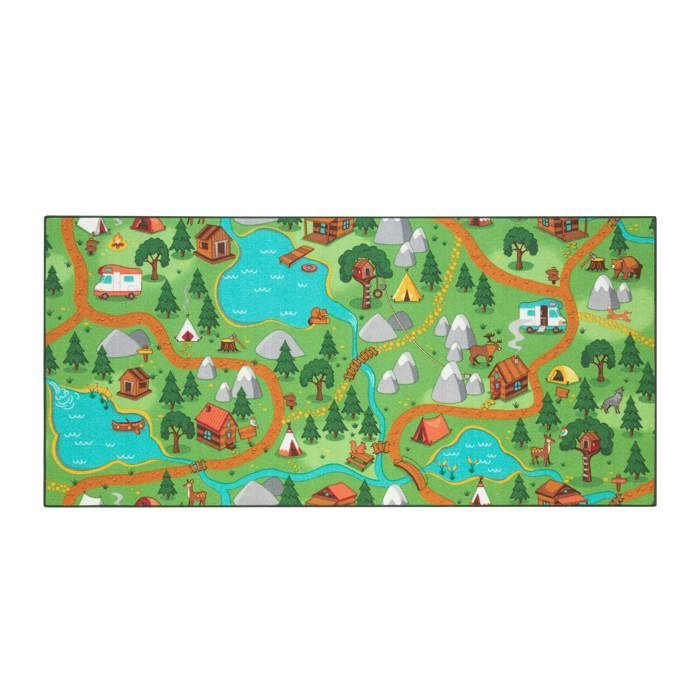Spielmatte für Kinder, 95 x 200 cm, Wander- und Autorennstreckenmatte, waschbar, rutschfest, Teppichstudio