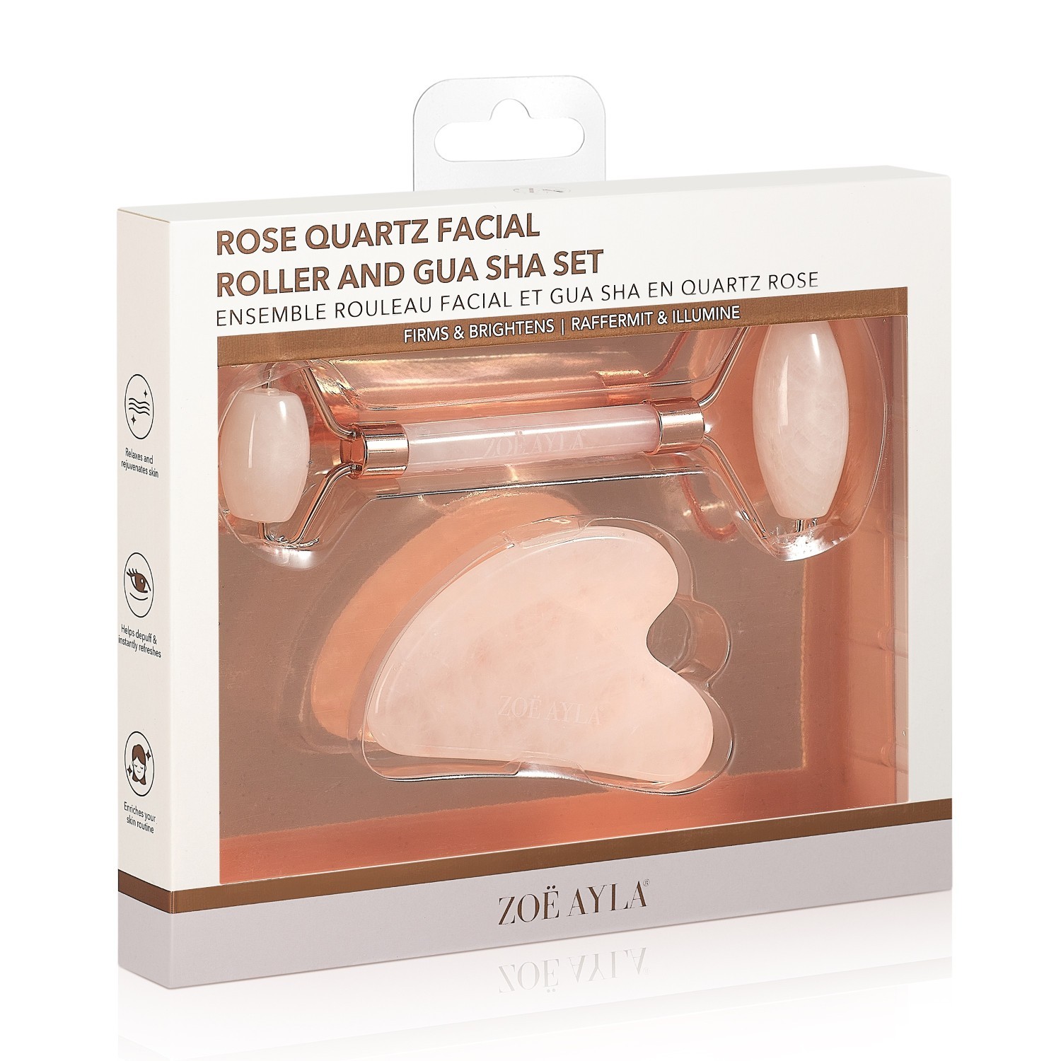 Zoe Ayla set pribora za masažu Gua Sha + valjak za lice od ružičastog kvarca - 1 komad