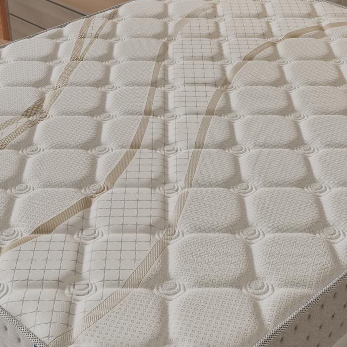 Colchón y cama (140x190cm) - Muelles ensacados Essem de 25cm y espuma de alta densidad + base de láminas estable y cabecero tapizado en negro.