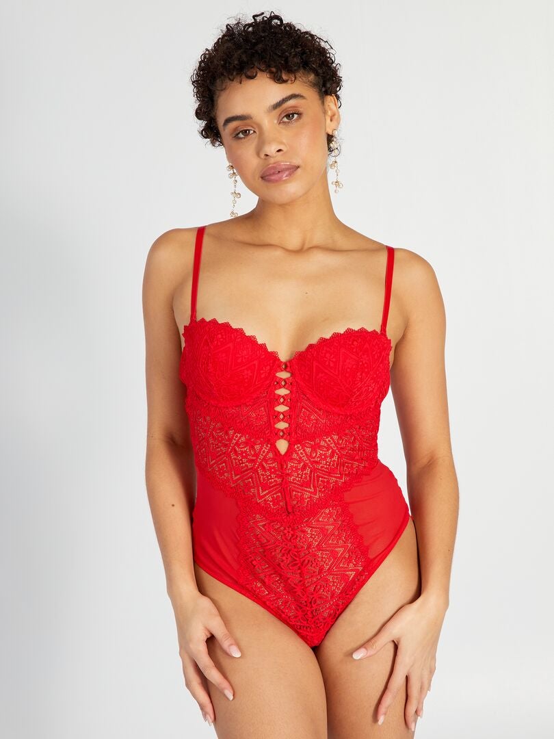 Kanten bustier bodysuit - rood