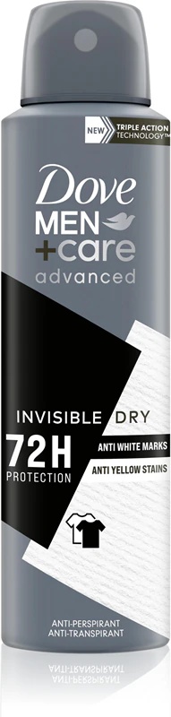Dove Men+Care Advanced Invisible Dry dezodorants pret baltiem un dzelteniem plankumiem