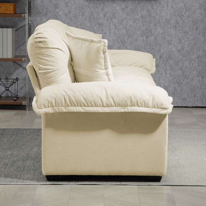 MEUBLIV Double Sofa, Tufted Sofa with 2 Matching Armchair Cushions, 213.4x90.1x87.6 cm, Chenille, Beige