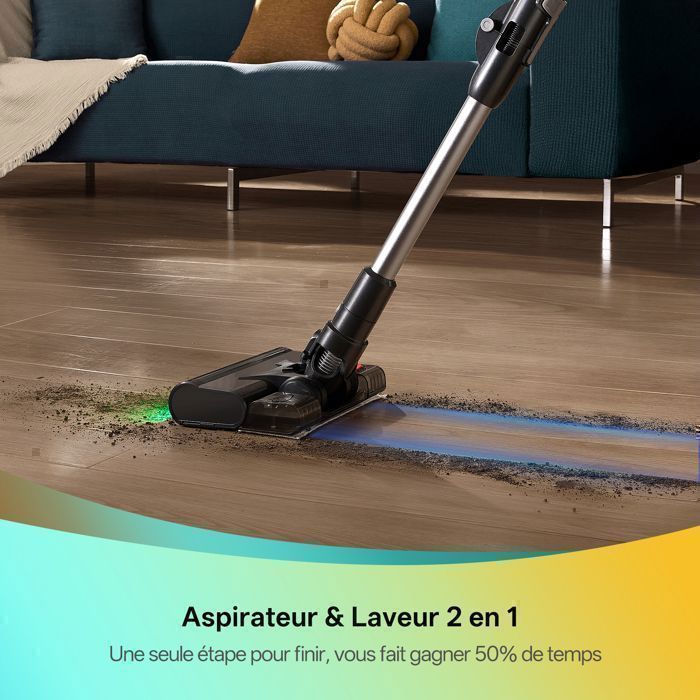 Vactidy Blitz V15 Max - Aspirateur Balai sans Fil - 80 kPa/130AW/580W - 65 Min Autonomie - Écran LED - Bac 1,5 L - Sec/Humide