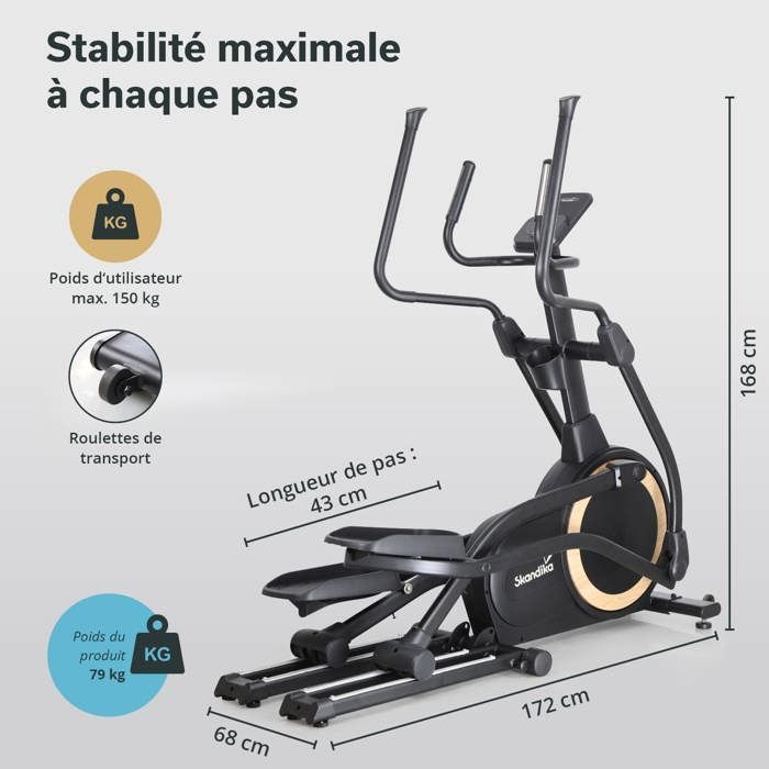 Ellittica Skandika Carbon P25-G Connected - Volano da 25 kg - Pieghevole - Autoalimentata