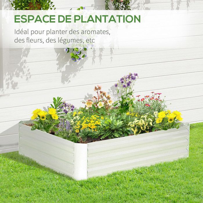 Huerto elevado Outsunny - protección contra malas hierbas y animales - acero galvanizado - 120 x 90 x 30 cm - plata