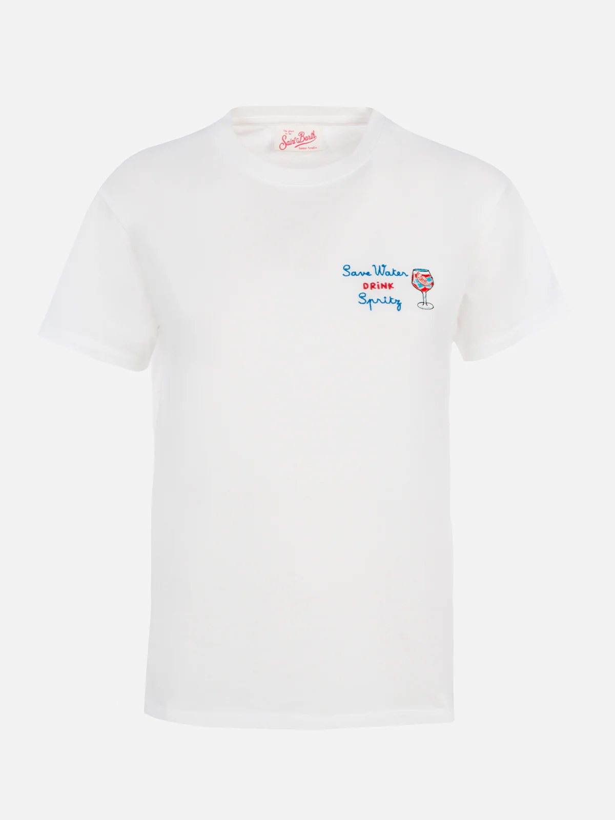 Emilie dames T-shirt met ronde hals van katoenen jersey en 'Save'-borduurwerk.