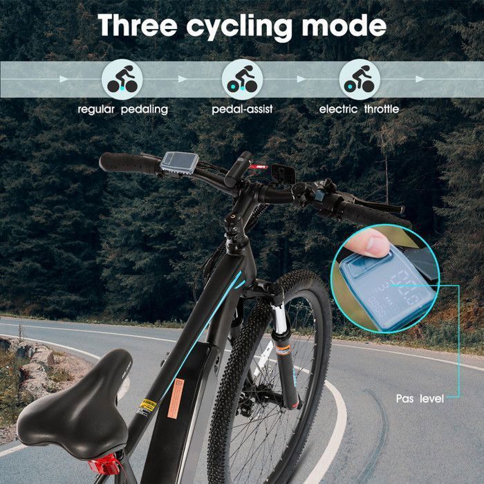 HILAND 26-inch electric mountain bike with removable battery, 250W 36V motor, 7-speed electric bike, 25KM/H, Black
