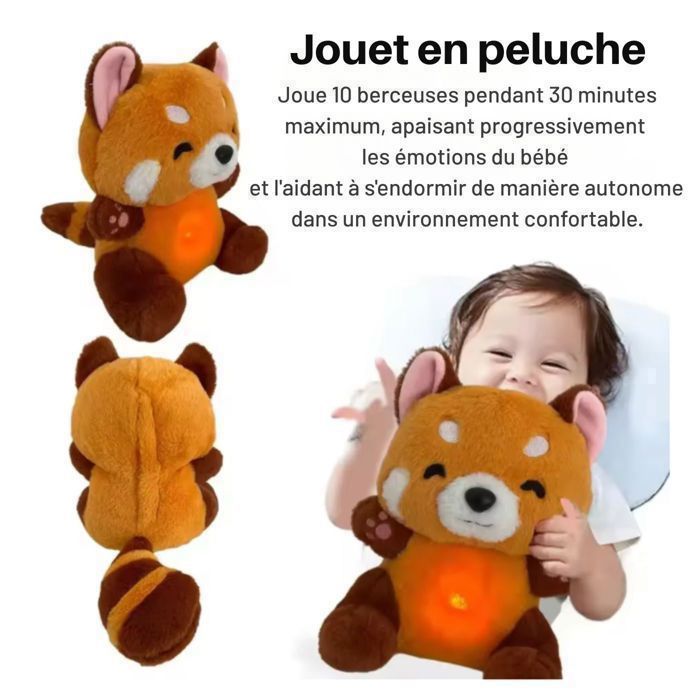 Peluche musical y luminoso de panda rojo – Luz nocturna para bebé con sonidos relajantes