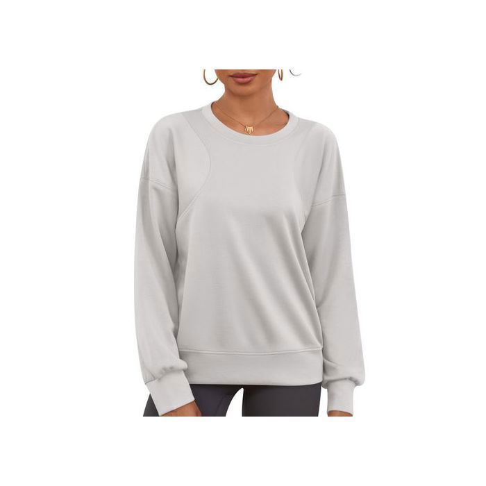Oversized dames sweatshirt met lange mouwen, zacht en comfortabel, sportieve stijl, korte snit, casual, beige/grijs, maat L