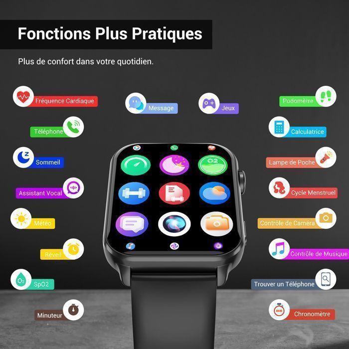 Blackview Smartwatch voor mannen en vrouwen, sport, GPS, bellen, IP68, stappenteller, 1,91 inch scherm, compatibel met Samsung, iPhone, Huawei, Xiaomi, Android en iOS