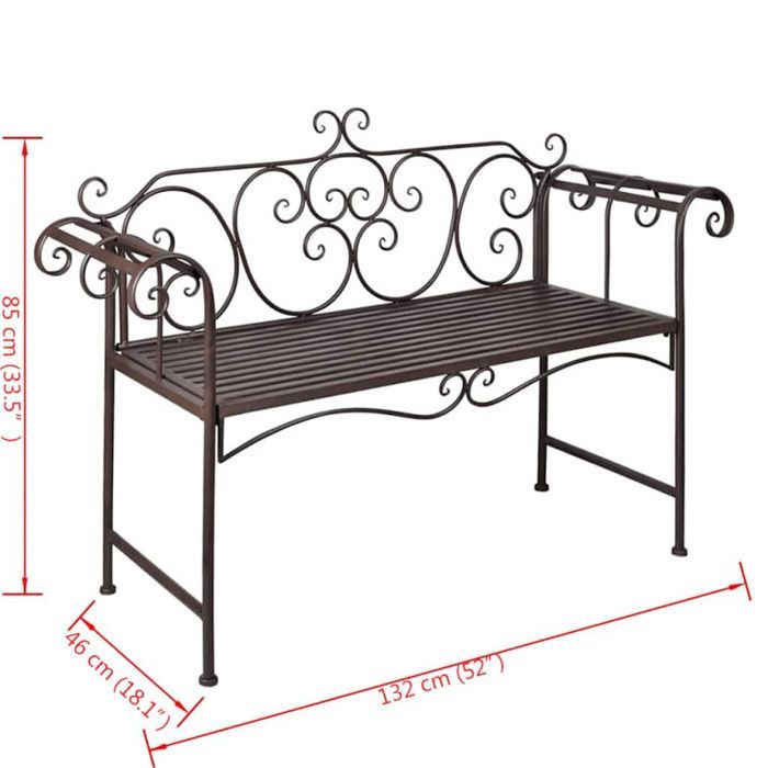 Panchina da giardino in metallo da 132 cm - VIDAXL - Marrone anticato - Volute - Per esterni