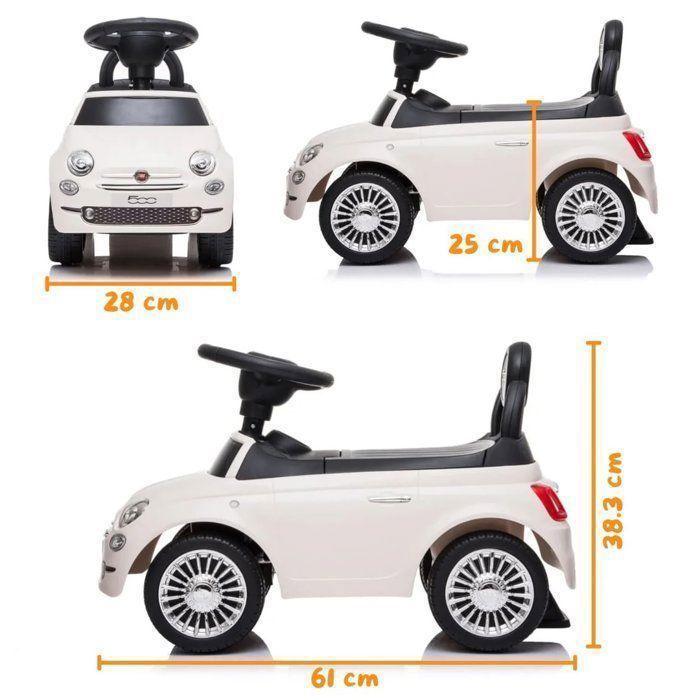 Fiat 500 Ride-On Toy - Officially Licensed Baby Car for Ages 1-3 - White - Horn & Trunk - Walking Aid