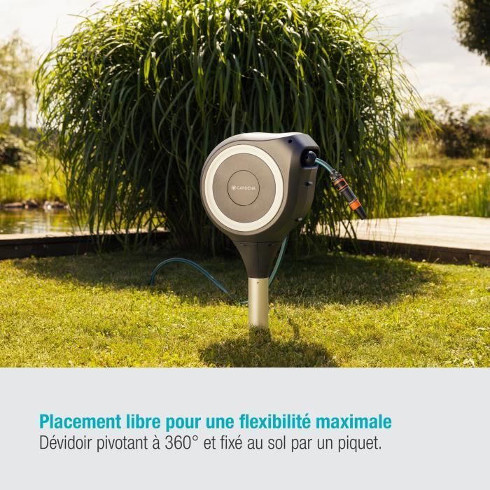 GARDENA RollUp S 15m Automatic Hose Reel with White Trim - Complete Kit - 5 Year Warranty