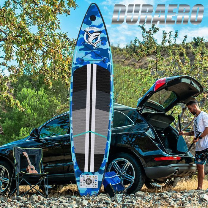 Planche de stand up paddle gonflable,  accessoires complets, camouflage bleu