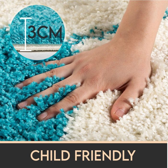 Carpetsale24 Tapis enfant rond bleu blanc forme football tapis à poils longs pour chambre d'enfant taille 120 cm rond
