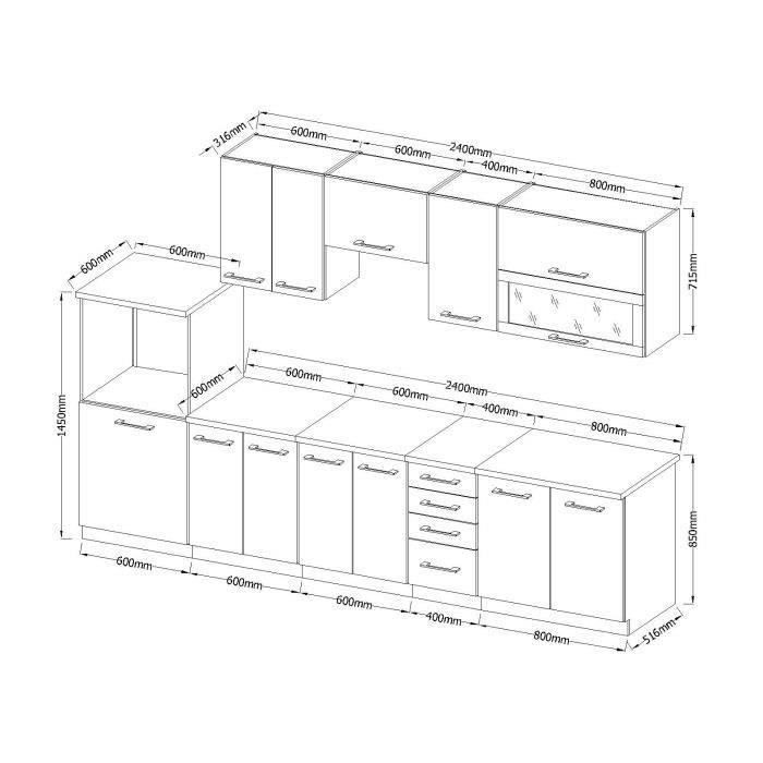 Cocina completa LASSEN L 300 cm con horno y campana extractora de media columna - Acabado roble Sonoma