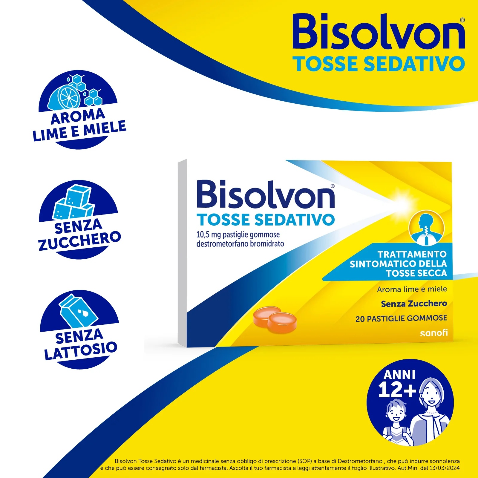 BISOLVON Bisolvon antitussif sédatif 10,5 mg 20 pastilles gélifiées soulage la toux