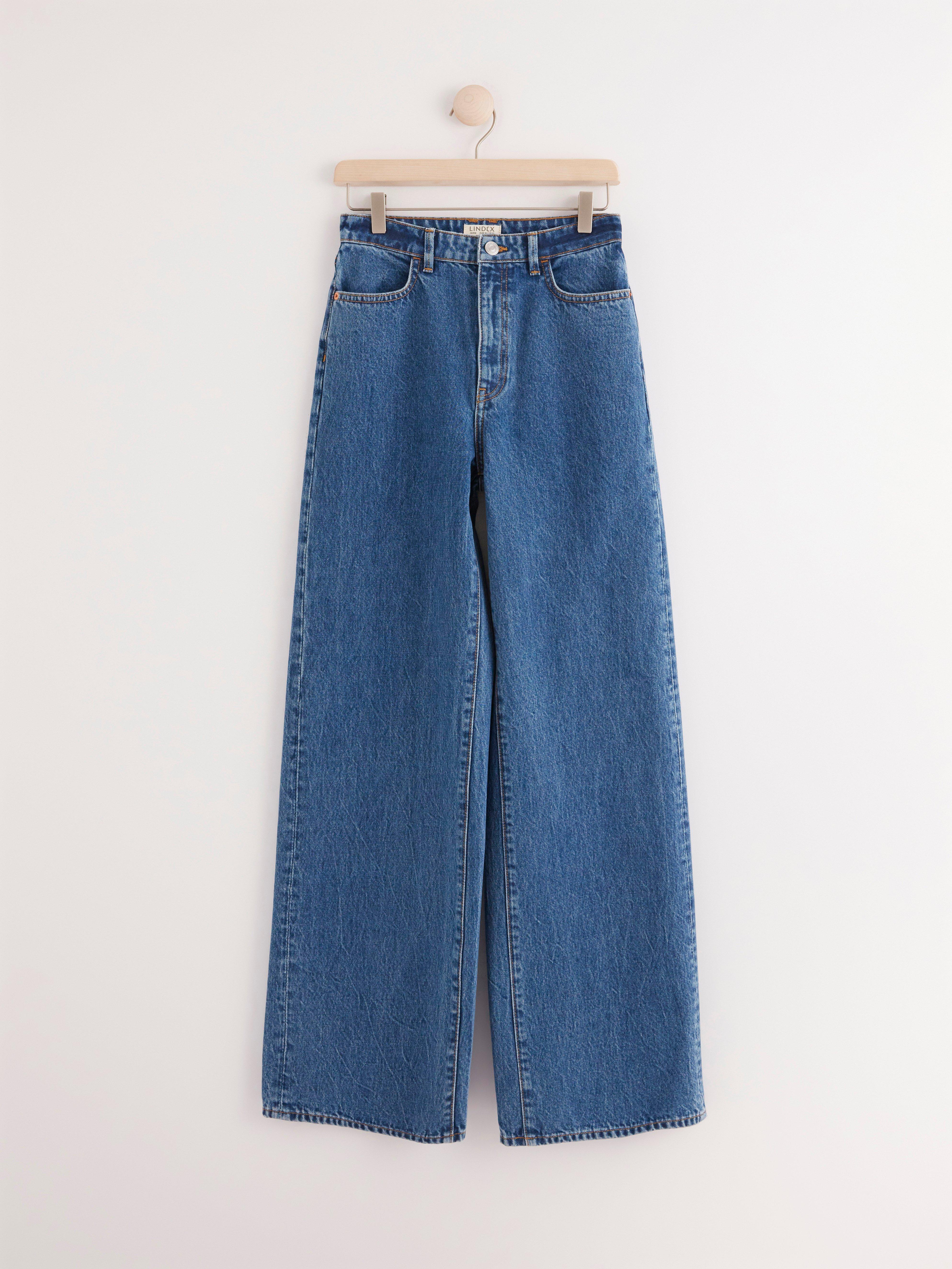 Blugi Jackie cu croi extra lați, albastru denim