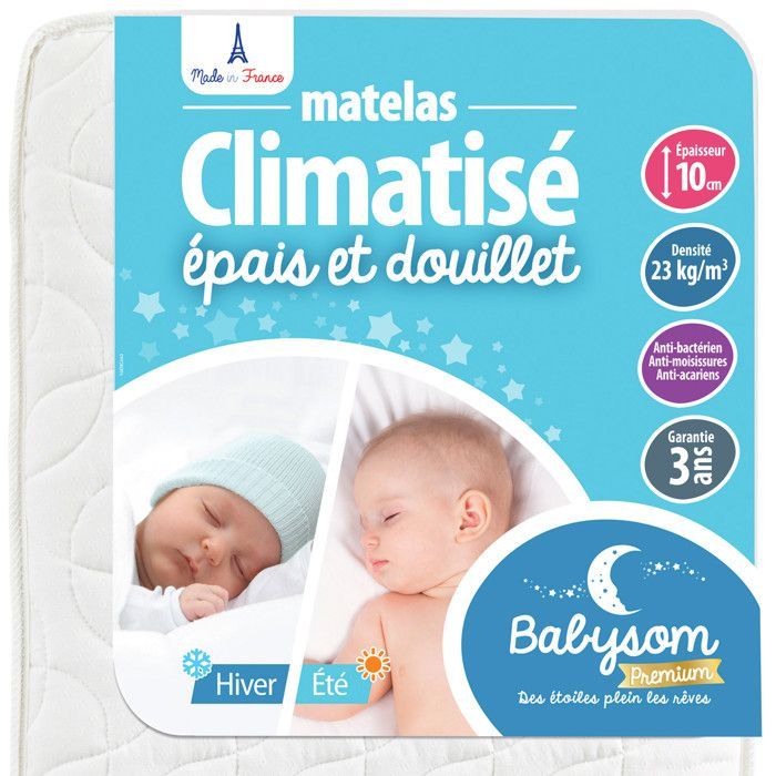 Colchón para bebé/niño con aire acondicionado - 80x160 cm | Reversible: lado verano/lado invierno | Cama tipo cabaña | 10 cm de grosor