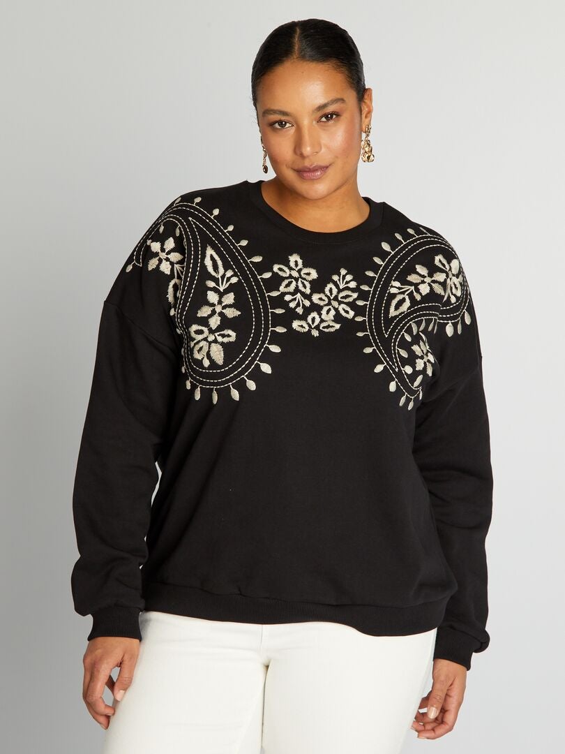 Sudadera de tejido polar con bordado - NEGRA