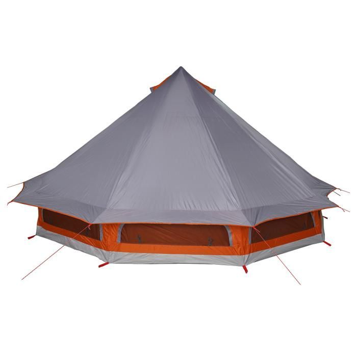 Tienda de campaña familiar tipo tipi para 10 personas, impermeable, gris y naranja.
