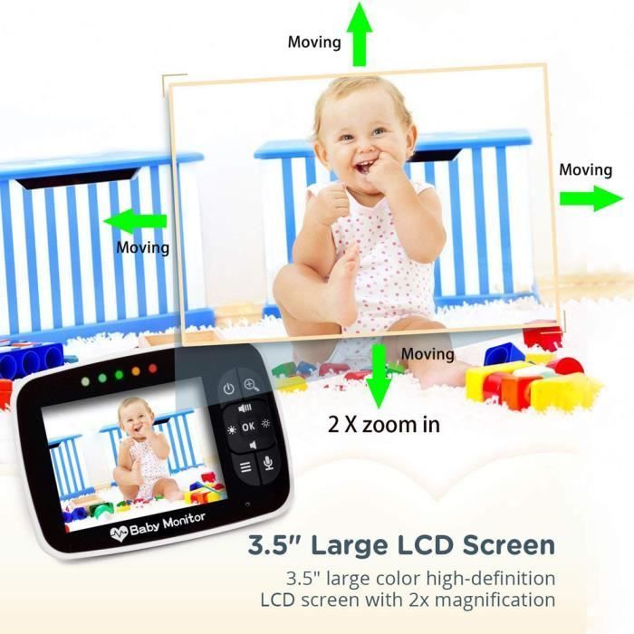 Cámara de videovigilancia para bebés - JASENX - Pantalla LCD de 3,5 pulgadas - Visión nocturna - Monitoreo de temperatura