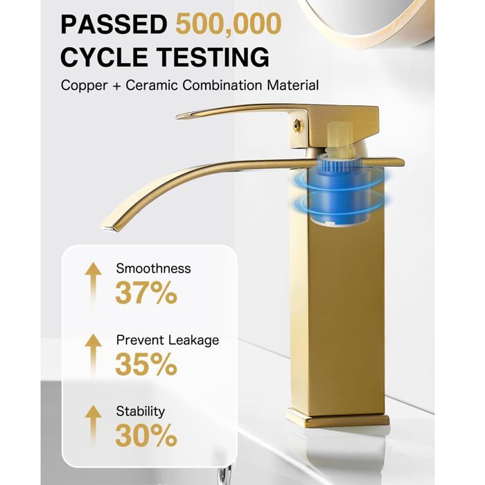 Grifo de baño tipo cascada color oro cepillado, grifo mezclador de lavabo de latón, grifo de lavabo, grifo mezclador de latón