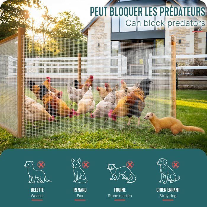 VOUNOT® Galvanized Welded Wire Mesh Roll 0.5x25m - 13mm Mesh 0.7mm Wire - Metal Trellis and Fencing