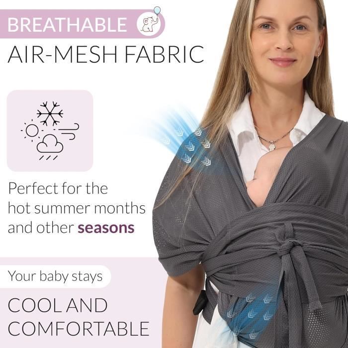 Portabebés tipo fular - portabebés ligero estilo canguro con arnés de pecho para mamá y papá - desde recién nacido hasta 20 kg, Gris 1