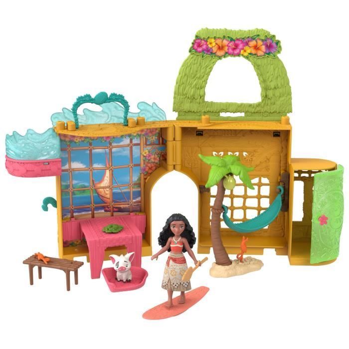 Disney Moana Stacking Stories Dollhouse Playset with a small Moana doll, 1 animal friend and 9 accessories - MATTEL